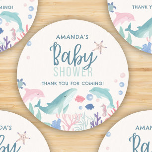 Waterverf Onder het Zee Baby shower Ronde Sticker