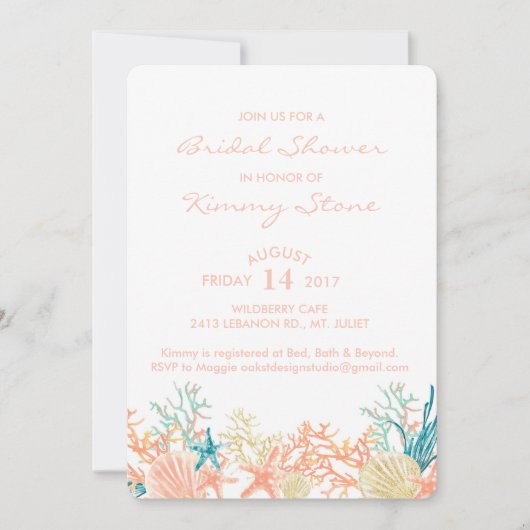 Waterverf onder het Zee Bridal Shower Invitation Kaart (Voorkant)