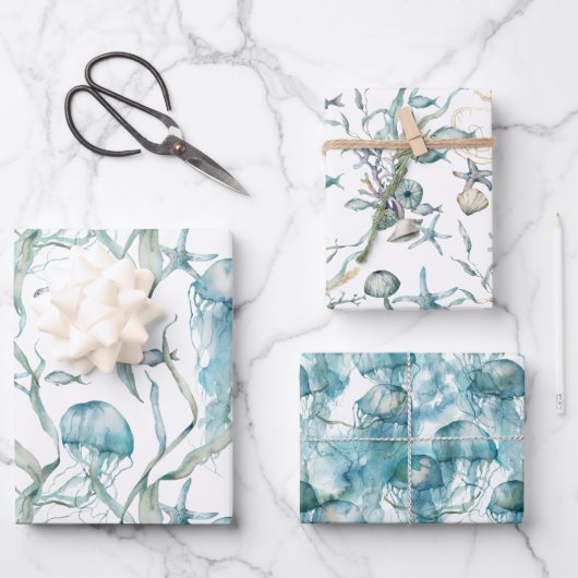 Waterverf Onder het Zee Kwal Gift Wrap Paper (Voorkant)