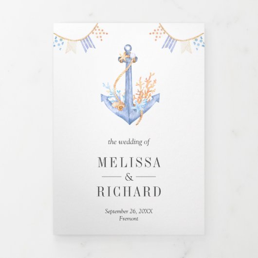 Waterverf Onder het Zee nautische thema bruiloft Drieluik Uitnodiging (Cover)