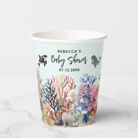 Waterverf onder het zee Neutraal Baby shower Papieren Bekers (Links)