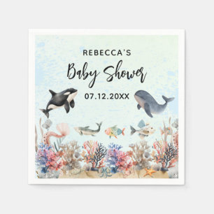 Waterverf onder het zee Neutraal Baby shower Servet