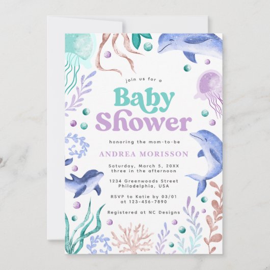 Waterverf Onder het Zee Ocean Retro Baby shower Kaart (Voorkant)