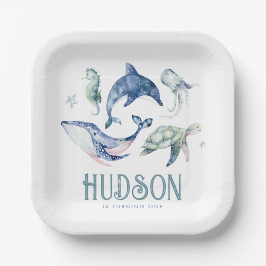 Waterverf Onder het Zee Papieren Borden Papieren Bordje (Voorkant)