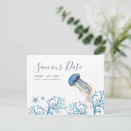 Waterverf onder het Zee sparen de Datum Save The Date (Staand voorkant)