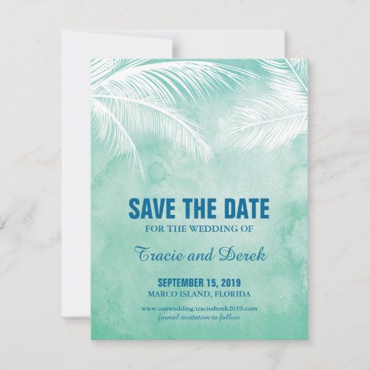 Waterverf onder palmbomen | Datum opslaan Save The Date (Voorkant)
