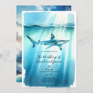 Waterverf Onderwater Ocean Shark Aquarium Bruiloft Kaart