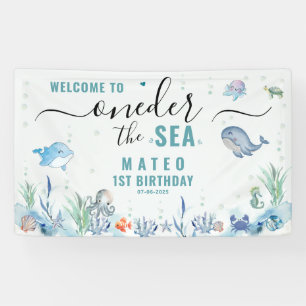 Waterverf One-der Het zee 1e verjaardag Welkom Spandoek