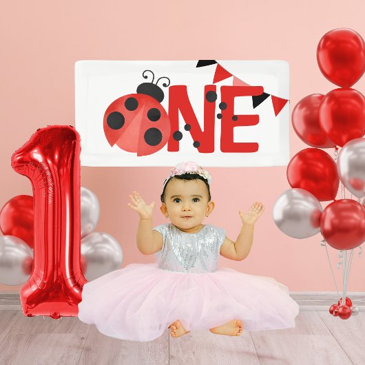 Waterverf ONE Ladybug 1st Birthday Mini Banner