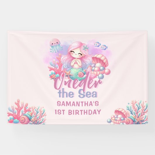 Waterverf ONEder Het Zee 1e Verjaardag Spandoek (Horizontaal)