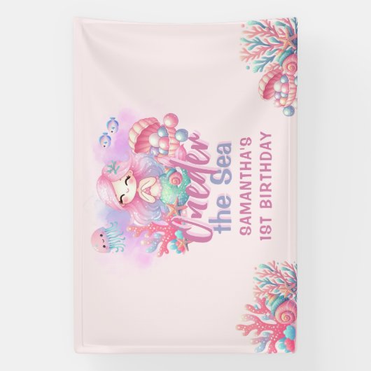 Waterverf ONEder Het Zee 1e Verjaardag Spandoek (Verticaal)