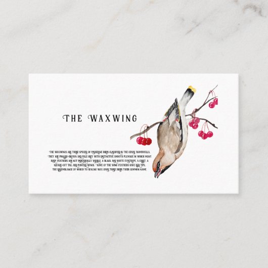 Waterverf ontwerp Bos vogel waxwing. Visitekaartje (Voorkant)