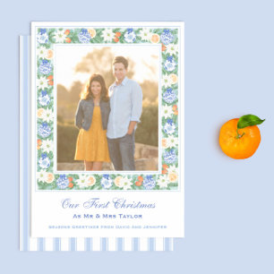Waterverf onze eerste kerst als meneer en mevrouw feestdagenkaart