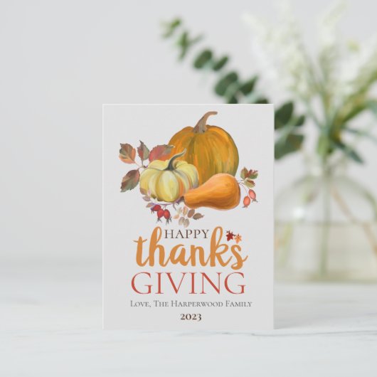 Waterverf Oogst herfst happy thanksgiving Feestdagenkaart (Staand voorkant)