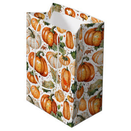 Waterverf Oogst Pompoen en Herfstblad Patroon Medium Cadeauzakje