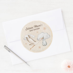 Waterverf Ooievaar Baby shower Ronde Sticker