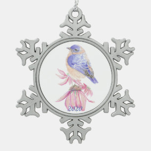 Waterverf Oostelijke Blauwe Vogelvogel Tin Sneeuwvlok Ornament