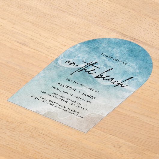 Waterverf op de strand bruiloft acryl uitnodigingen (Laagn)