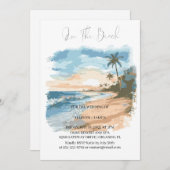 Waterverf op de strand bruiloft kaart (Voorkant / Achterkant)