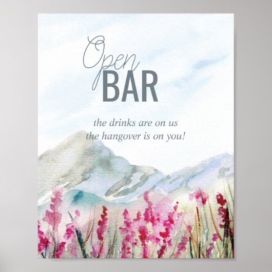 Waterverf Open Bar voor mountain Wedding Poster (Voorkant)