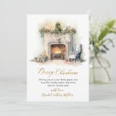 Waterverf open haard niet foto kerst Kaarten (Staand voorkant)