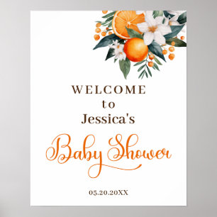 Waterverf Oranje Baby shower Welkom Poster