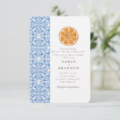 Waterverf Oranje Blauwe tegel Mediterrane Huwelijk Kaart (Staand voorkant)