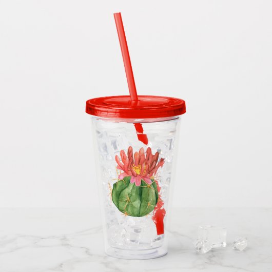 Waterverf Oranje bloeiende cactus Acryl Drinkbeker (Voorkant ijs)