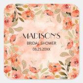 Waterverf Oranje Bloem Bruidsfeest Vierkante Sticker (Voorkant)