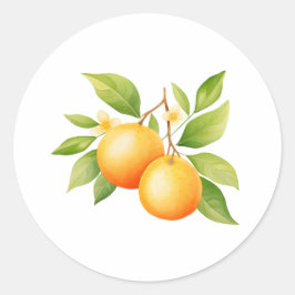 Waterverf Oranje Bloem Ronde Sticker