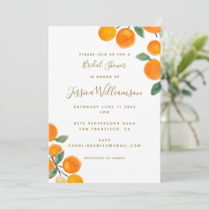 Waterverf Oranje Citrus Fruit Bruiloft Feest Kaart