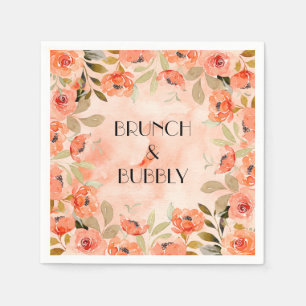 Waterverf Oranje Floral Brunch en Bubble Napkins Servet