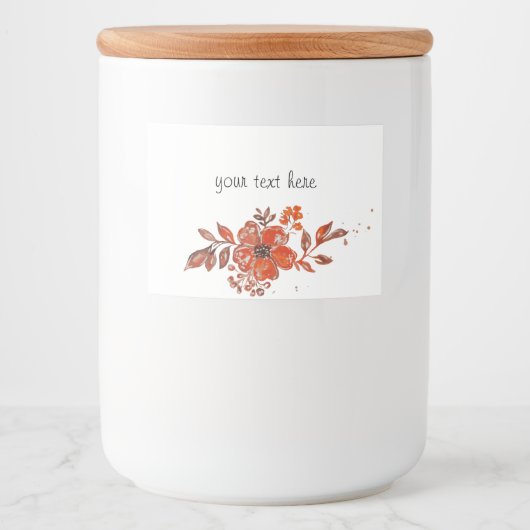 Waterverf Oranje Floral Voedselcontainer Etiket (Voorkant)