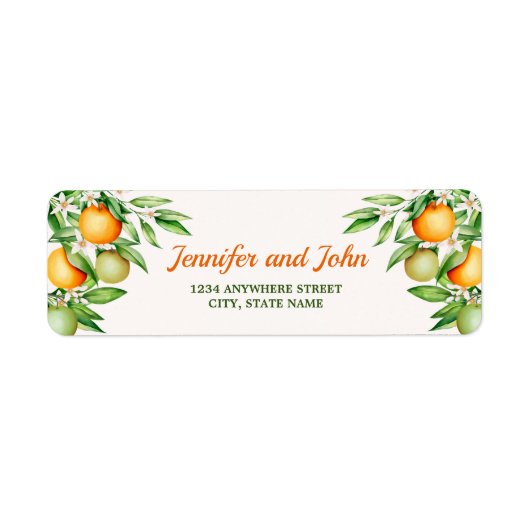 Waterverf Oranje Fruit Wedding Return Address Etiket (Voorkant)