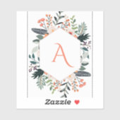 Waterverf Oranje initiaal Floral greenery Sticker (Vel)