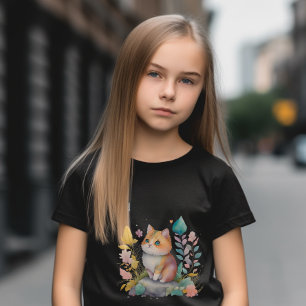 Waterverf Oranje Kat met bloemen T-shirt