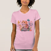 Waterverf Oranje Kat met bloemen T-shirt (Voorkant)