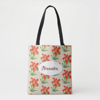 Waterverf Oranje Lily Floral Art Tote Bag