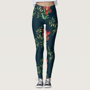Waterverf Oranje Lily Illustration Dark Turquoise Leggings