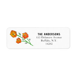 Waterverf Oranje Mariggets Floral Return Address Etiket