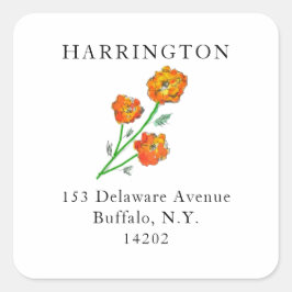 Waterverf Oranje Marigmenten  Retouradres Vierkante Sticker