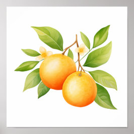 Waterverf Oranje Met Bloem Poster