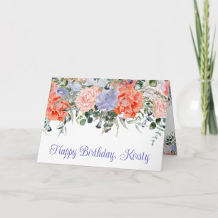 Waterverf Oranje & Paarse Zomer Bloemen Verjaardag Kaart