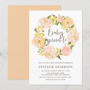 Waterverf Oranje Pioenenkrans Baby Sprinkle Kaart