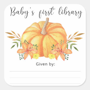 Waterverf oranje Pompoen - Baby's eerste bibliothe Vierkante Sticker