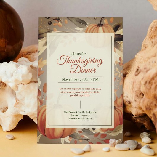 Waterverf Oranje Pompoen Boho Thanksgiving Diner Kaart