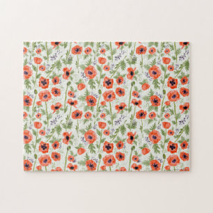 Waterverf Oranje rode papaverbloemen Legpuzzel