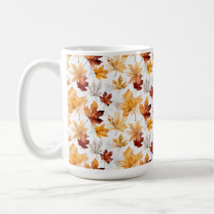 WATERVERF ORANJE RODE WITTE HERFST HERFSTBLADEREN KOFFIEMOK