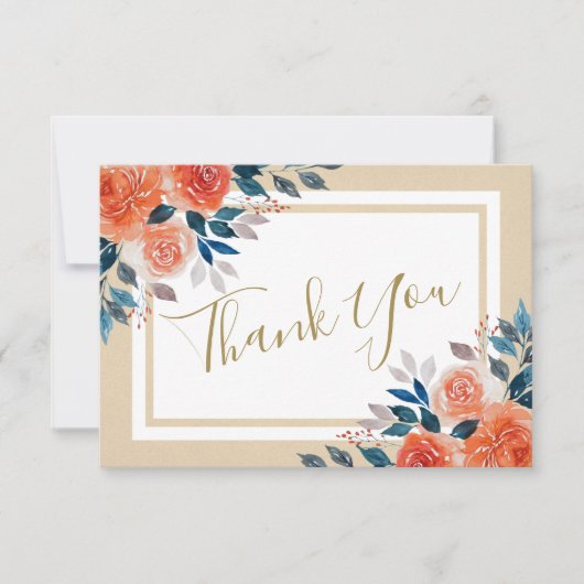 Waterverf Oranje Rozen bruiloft dank u kaart (Voorkant)