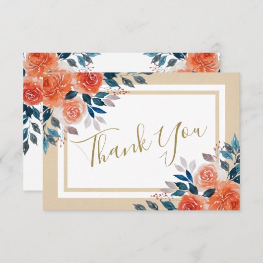 Waterverf Oranje Rozen bruiloft dank u kaart (Voorkant / Achterkant)